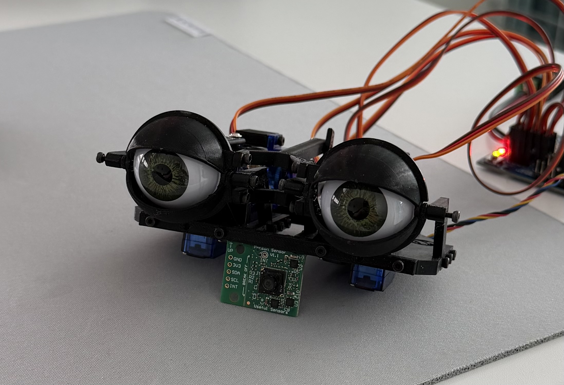 The finished 3D printed eye mechanism